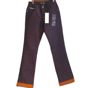 REVOLT FIT AND FLARE CUFFED FIVE POCKET DENIM JEANS BLUE ORANGE SIZE 5/6 NEW